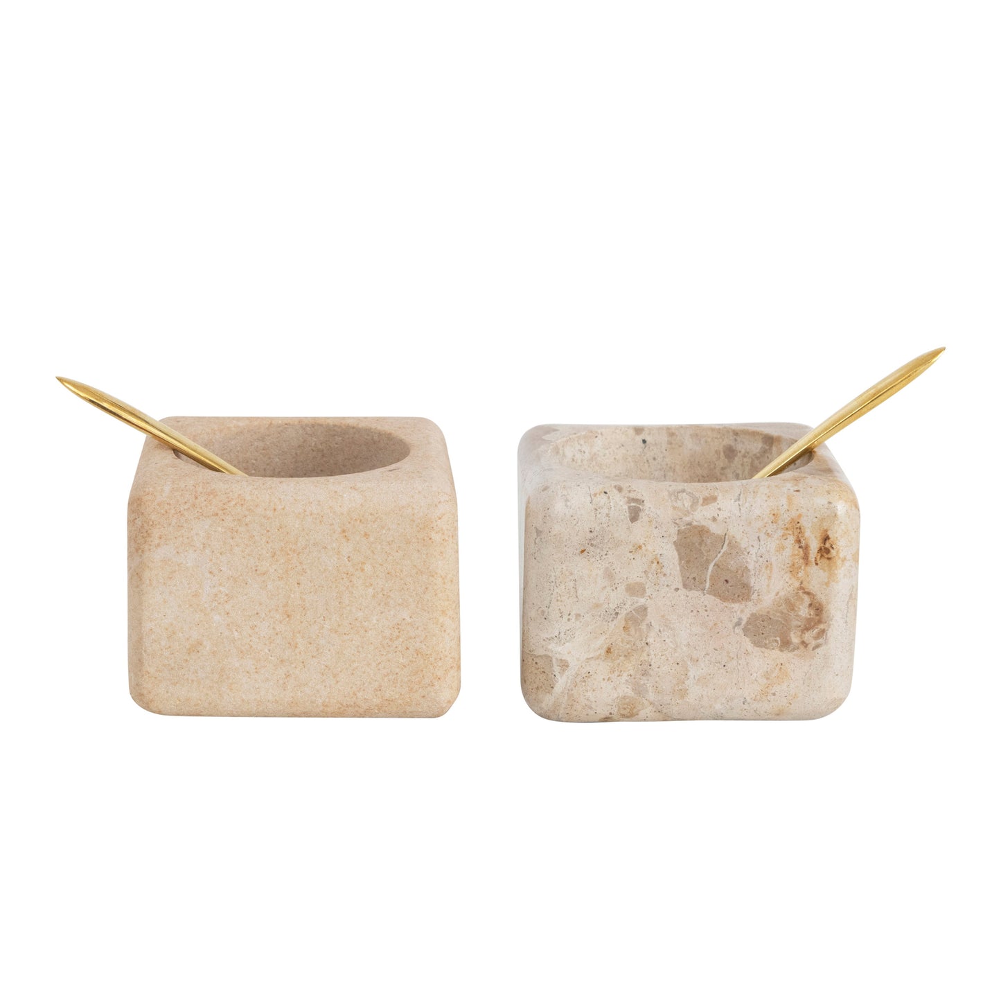 Marble Sandstone Pinch Pot Set of 2 with Brass Spoon