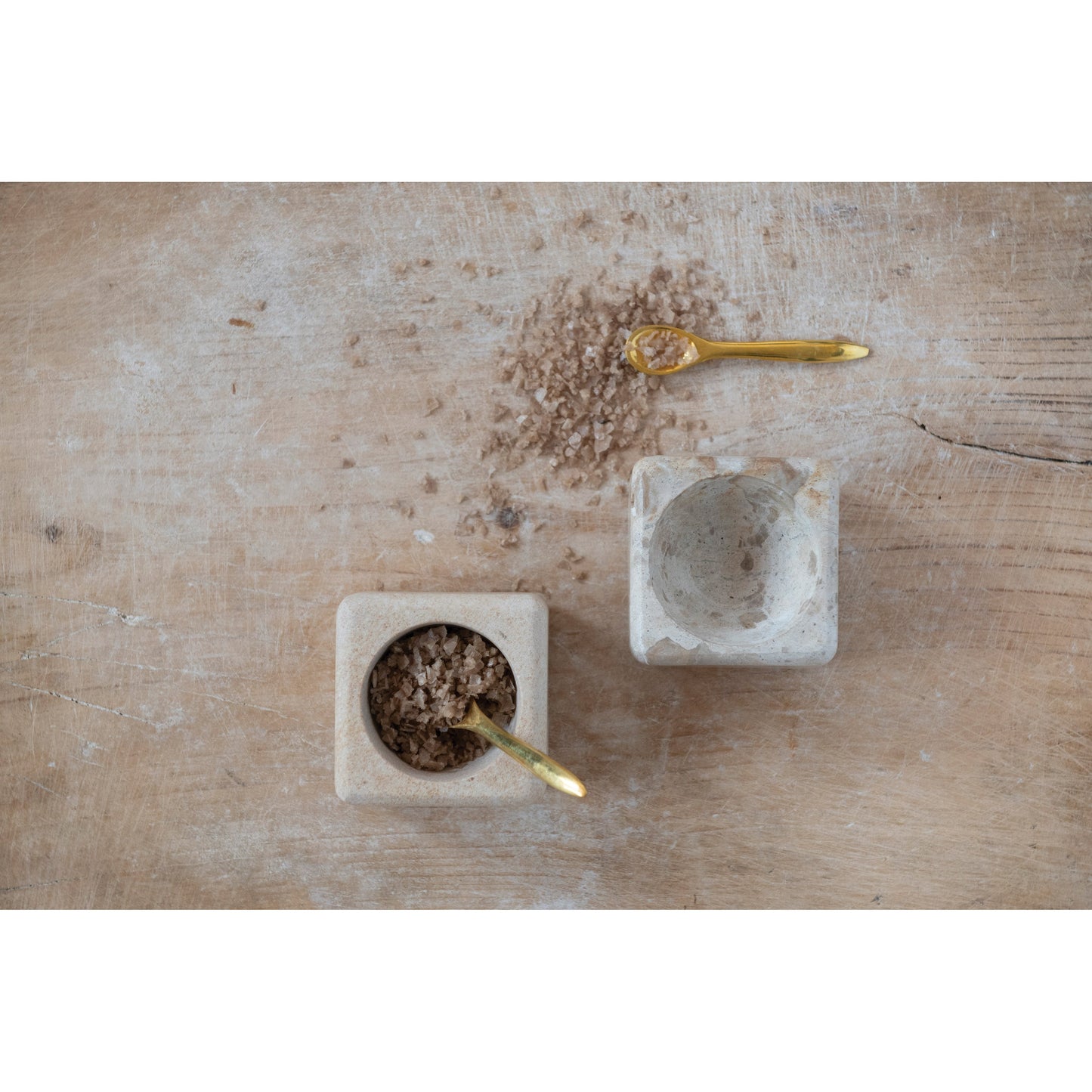 Marble Sandstone Pinch Pot Set of 2 with Brass Spoon